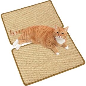 Cat Scratcher Mat [2-Pack], 23.6 X 15.7 Inch, Natural Sisal Cat Scratchers for Indoor Cats with Sticky Tapes, Horizontal Cat Floor Scratching, Protect Carpets and Sofas (Gray)