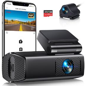 Dash Cam Front and Rear, EUKI 4K/2.5K UHD Dash Camera for Cars,Dashcam Built-in WiFi, Free 64GB Card, Night Vision, 170°Wide Angle, WDR, 24H Parking Mode in Kuwait