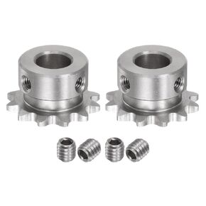 uxcell 2pcs Sprocket Type B Hub 10mm Bore, 1/4-Inch Pitch, 12 Teeth Stainless Steel Single Strand Roller Sprocket for Chain DIN/ISO No. 04C-1 and ANSI No. #25