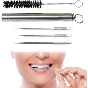 Colorful Metal Toothpick Set with 3 Reusable Tooth Picks, Waterproof Toothpick Holder, and Cleaning Brush - Sturdy Stainless Steel Metal Teeth Picks - Portable EDC Gear for Men and Women