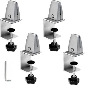 Sneeze Guard Clamp for 1/8"" to 1"" Thick Panel, Adjustable Desk Partition Clip, Aluminum Desktop Divider Clips, Easy to Install Desk Privacy Panel Clips, 4 Pack, GIY-9GM-QVV157