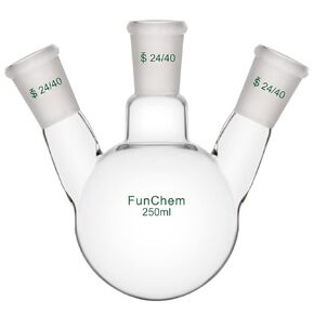 FunChem Three Necks Round Bottom Flask RBF, Glass 3-Neck Boiling Flask with 24/40 Standard Taper Outer Joint, 500 ml