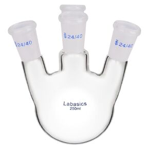 Labasics 4 Neck Round Bottom Flask RBF, Heavy Wall Borosilicate Glass Lab Flask with 4 Bevel Necks Round Bottom Boiling Flask with 24/40 Standard Taper Outer Joint, 500 ml