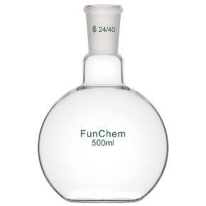 FunChem Single Neck 1 Neck Glass Lab Flat Bottom Boiling Flask FBF, 24/40 Standard Taper Outer Joint Glass Boiling Flask, 250 ml