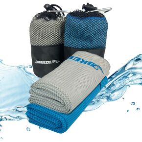 Breeze Life Cool WRAP Microfiber Cooling Towels for Hot Weather Summer Heat, Instant Fast Cooling for Neck and Face, Sports, Golf, Athletes, Runners, Workout, Yoga, Running, Biking and More, 2 Pack