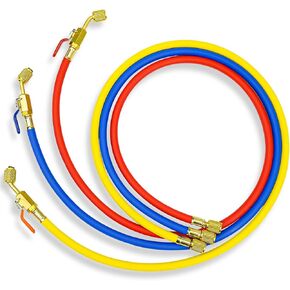 48" Vacuum Certified Refrigerant Hose with Ball Valve End Rated, 1/4" Diameter Hose for R410A R22 All Common Refrigerants, 800 PSI, 3 Pack