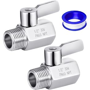 Shower Head Shut Off Valve, 304 Stainless Steel Mini Ball Valve NPT Thread(1/2" Male x 1/2"Female),Shower Head Flow Control Valve,Water Flow Control Valve（1 Pack）