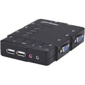MANHATTAN 4 Port KVM Switch – Audio & Microphone Functionality with USB Support – for Managing Multimedia Systems on Computer & PC – 151269