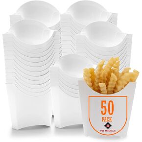 Mr Miracle Greaseproof French Fry Holder - White Disposable Fries Scoop Cup - French Fries Box, 3.5 Ounces, Pack of 50 - Great French Fry Box for Parties, Events, and Takeout