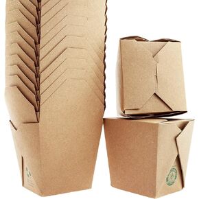 Eco-friendly Durable 26oz Chinese Take Out Boxes 50pk. 100% Recycled, Unbleached Takeout Containers are Leakproof and Microwaveable. Stackable To-Go Meal Pails Great for Weddings Event Party Favors.