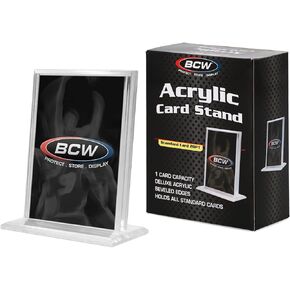 BCW Vertical Acrylic Card Stand - Premium Trading Card Display Holder for Pokemon Cards, Sports Cards and Trading Cards | Crystal Clear | Sturdy Base | Beveled Edges | Card Stand (1 Pack)