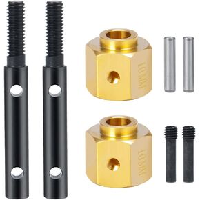 RCLIONS Brass Extended Wheel Hubs Hex +10mm with Steel Stub Axle for Axial SCX10-III AXI03007 Wrangler 1/10th RC Crawler Car