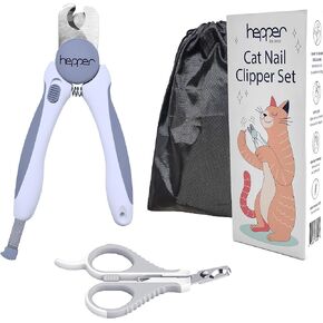 Hepper Cat Nail Clipper Kit - Small and Large Sharp Cat Claw Clippers with Added Nail File and Storage Pouch - Cat Nail Clippers with Safety Guard and Lock - Professional Cat Manicure …