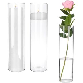 CEWOR 3pcs Glass Cylinder Vase Hurricane Candle Holder for Centerpieces 12 Inch Clear Vases for Wedding Decorations Rustic Home Decor Party