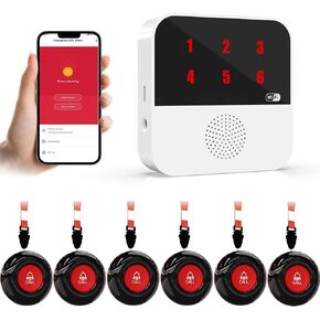 WiFi Smart Wireless Caregiver Pagers for Elderly Alert Button That Calls Cell Phone Caregiver Alert System with LED Number Display 2 SOS Call Button 1 Receiver(Only Supports 2.4GHz & No Monthly Fee)