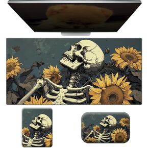 Wrist Rest for Computer Keyboard Small Cloud Mouse Pad & Wave Desk Mat 31.5" x 11.8" Set, Office Non-Slip PU Desk Mat for Computer Laptop Office Gaming Home and Writing, Mountain Flower Cow