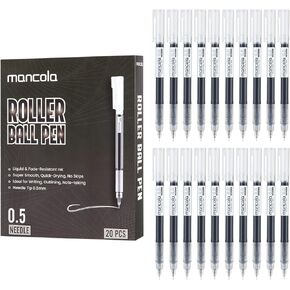 20 Pack Rolling Ball Pens, Quick-Drying Ink 0.5 mm Extra Fine Point Pens Liquid Ink Pen Rollerball Pens, Office Supplies for Writing, Notetaking, and Drawing (Black) MA-M20