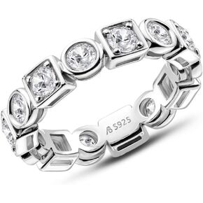 AINUOSHI 5.4mm Sterling Silver Round Cut Eternity Band Cz Engagement Ring Zirconia Wedding Band Platium Plated Size 4 to 10