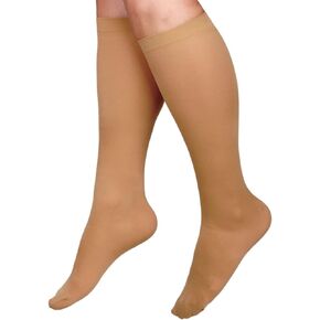 CURAD Knee High Compression Hosiery, 8-15 mmHg, Tan, Size C (L), Medical Grade Support Stockings