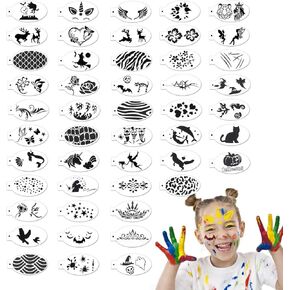RYKOMO 48 Pieces Face Paint Stencils Body Facial Painting Stencils Plastic Tattoo Painting Templates Face Tracing Stencils Reusable Makeup Painting Templates for Holiday Halloween Party in Kuwait