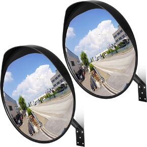 Maitys 2 Pcs Convex Mirror Acrylic Safety Security Traffic Garage Corner Mirror Adjustable Wide Angle View Mirror with Fixing Bracket for Outdoor School Classroom Warehouse (24 Inch)