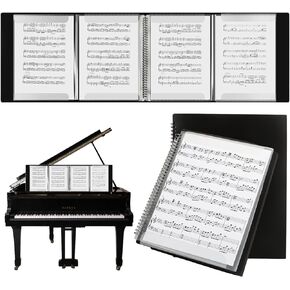 CYEAH 2 Pack Sheet Music Folder, 8.5 × 11 Music Binder, 4 Page Expand 60 Pockets Black Music Folder Organizer Writable Folder for Holding Sheet Music and Storing Files
