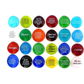 Encouragement Stones, Set of 24 Motivational and Inspirational Quotes and Sayings on Translucent and Opaque Glass Stones, by Lifeforce Glass.