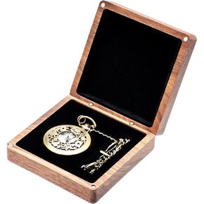 COSISO Walnut Wood Pocket Watch Gift Box Portable Single Pocket Watch Display Storage Travel Case Organizer for Men Women (Contain Chain Clamp Slot)