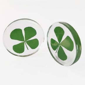 2Pcs Real Four Leaf Clover - Clover Stone Pocket Lucky Charm, Irish Blessing Good Luck Gift for Friends, Family (Transparent)