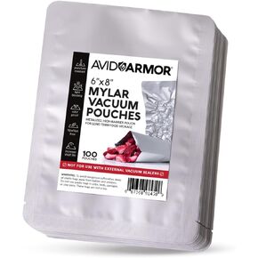 Avid Armor 6x8 Pack of 100 - Silver Vacuum Sealer Bags for Food - Heavy Duty Mylar Pouches, Pre-Cut 3-Sides Sealed for Long-Term Food Storage, BPA-Free, Perfect Chamber Vacuum Sealer Bags