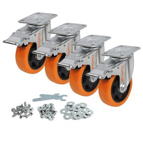 CoolYeah 4 inch Swivel Plate PVC Caster Wheels, Industrial, Premium Heavy Duty Locking Casters (Pack of 8, 4 with Brake & 4 Without)