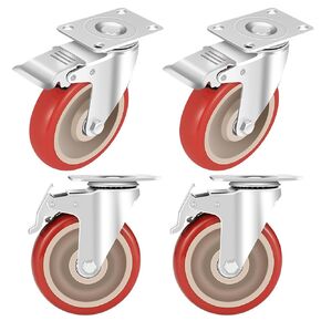 5 inch Casters Heavy Duty Caster Wheels, Set of 4 Safety Locking Casters for Wheelbarrows, Workbenches, Furniture, Smooth Unmarked Silent Rolling Polyurethane Wheels with Load Capacity 2400 lb