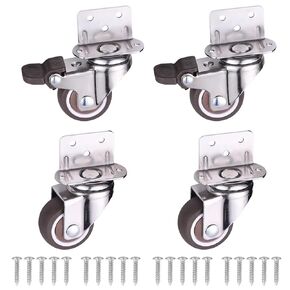 Cerapheer Side Mount Casters 1 Inch L-Shaped Small Rubber Caster Set of 4，L-Shaped Swivel Casters with Brake, 100 Lb Capacity, for Furniture and Shelving (1in)