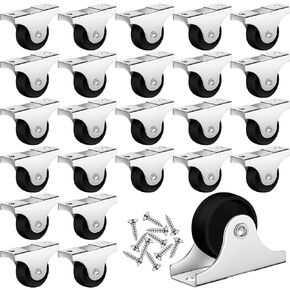 Maitys 24 Pcs 1" Small Casters Wheels Black Wheel Rigid Non Swivel Fixed Castor Wheels with Metal Top Plate Heavy Duty Mini Hard PP Plastic Roller Wheels for Furniture, Small Appliances with Screws
