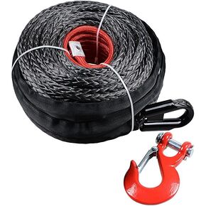 AMOPACORP 50ft x 1/4 Black 7000lbs Synthetic Winch 12-Strand Rope Rock Heat Guard for ATV UTV KFI Pickup Truck Off-Road Car Black Rope 50ft 1/4 Inch 7000lbs