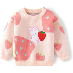 Cute Strawberry Bunny Baby Girls Pullover Knit Sweater Kids Coat Long Sleeve Tops Toddler Warm Clothes