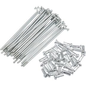 X AUTOHAUX 36pcs 14G J Bend Bicycle Galvanized Spokes Cycle Spokes with Brass Nipples Steel Spokes for Mountain Bike MTB
