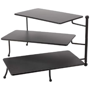 American Metalcraft TPREC3 Rectangular Three-Tier Stand, Foldable, Black