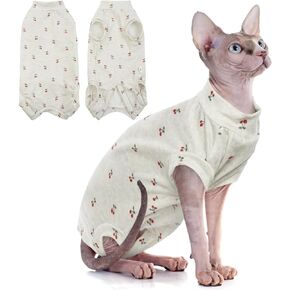ملابس القطط من BRKURLEG Sphynx بدون شعر قطة لطيفة من القطن قابلة للتنفس، ملابس قطط للربيع والصيف، سترة ذات ياقة دائرية، قمصان للقطط بدون أكمام، ملابس بطن، بيجامات للحيوانات الأليفة، بيج L