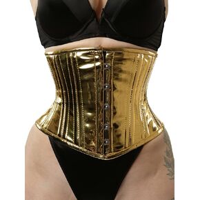 Gold PVC Corset Waist Trainer Double Steel Boned Corset Women's Underbust Corset