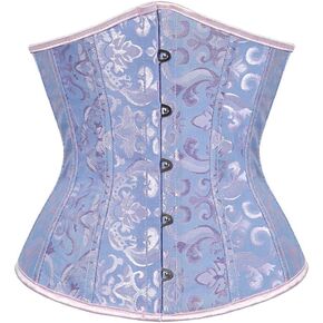 SHYMMUO Women's Underbust Corset Top Satin Floral Lace Up Corset Cincher