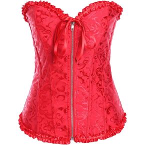 OMZIN Women Summer Sexy Lace up Corset Bustier Waist Cincher Overbust Satin Boned Floral Trim Shapewear