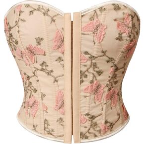 Kimring Women's Embroidered Floral Bustier Strapless Boned Overbust Corset Top