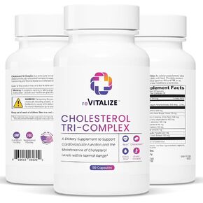 REVITALIZE Cholesterol Tri-Complex - Supports Healthy Cholesterol & Lipid Levels | Red Yeast Rice, Policosanols, Phytosterols, Beta Sitosterol, Coenzyme Q10 | Soy-Free & Gluten-Free - 90 Capsules