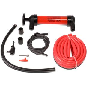 DNA Motoring TOOLS-00025 Portable Oil & Gas Siphon Pump Transfer Kit, Includes Hose and Tool Set, Multipurpose Air Pump, 1 Set, Red