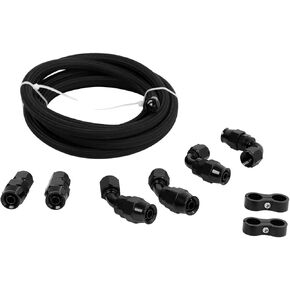 6AN PTFE Fuel Line Kit AN6 E85 Nylon Braided Fuel Line Hose Fitting Kit 10FT Black