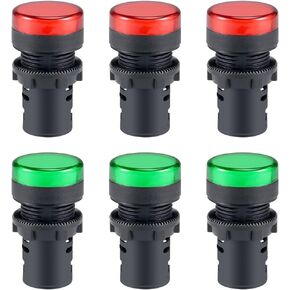uxcell 6Pcs Red Green Indicator Light AC/DC 12V, 22mm Panel Mount, for Electrical Control Panel, HVAC, DIY Projects