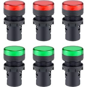 uxcell 6Pcs Red Green Indicator Light AC/DC 12V, 22mm Panel Mount, for Electrical Control Panel, HVAC, DIY Projects