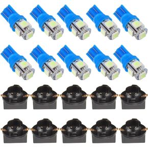 T10 5SMD Blue LED 5050 DC 12V PC194 PC168 Vehicle width indicato Light Reading Light Tag Light with Twist Sockets (Pack of 20pcs)