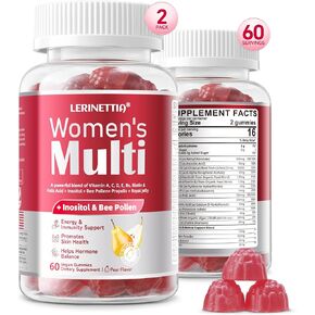 Sugar Free Womens Multivitamin Gummies Methylated Multivitamin for Women plus Inositol,Bee Pollen,Propolis,Vitamin A,C,D3,Biotin,Folic Acid,B6,Methyl B12 - for Immune,Skin,Hair,Bone,Energy - Vegan